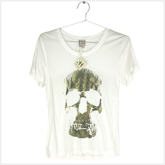 Haute Hippie Ivory Green Skull Graphic Soft Modal Knit T-Shirt Top NWT NEW XS - Picture 4 of 6
